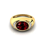 Classic Dome Shaped Diamond Oval Cut Garnet Ring - GeumJewels