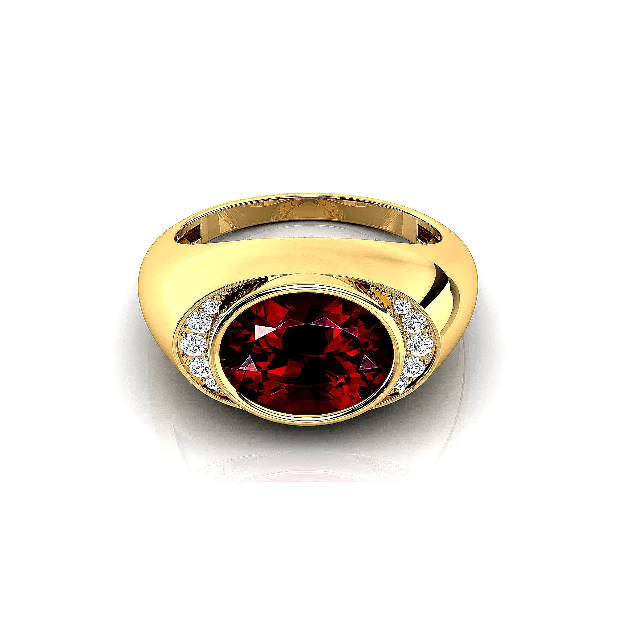 Classic Dome Shaped Diamond Oval Cut Garnet Ring - GeumJewels
