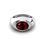 Classic Dome Shaped Diamond Oval Cut Garnet Ring - GeumJewels