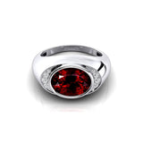 Classic Dome Shaped Diamond Oval Cut Garnet Ring - GeumJewels