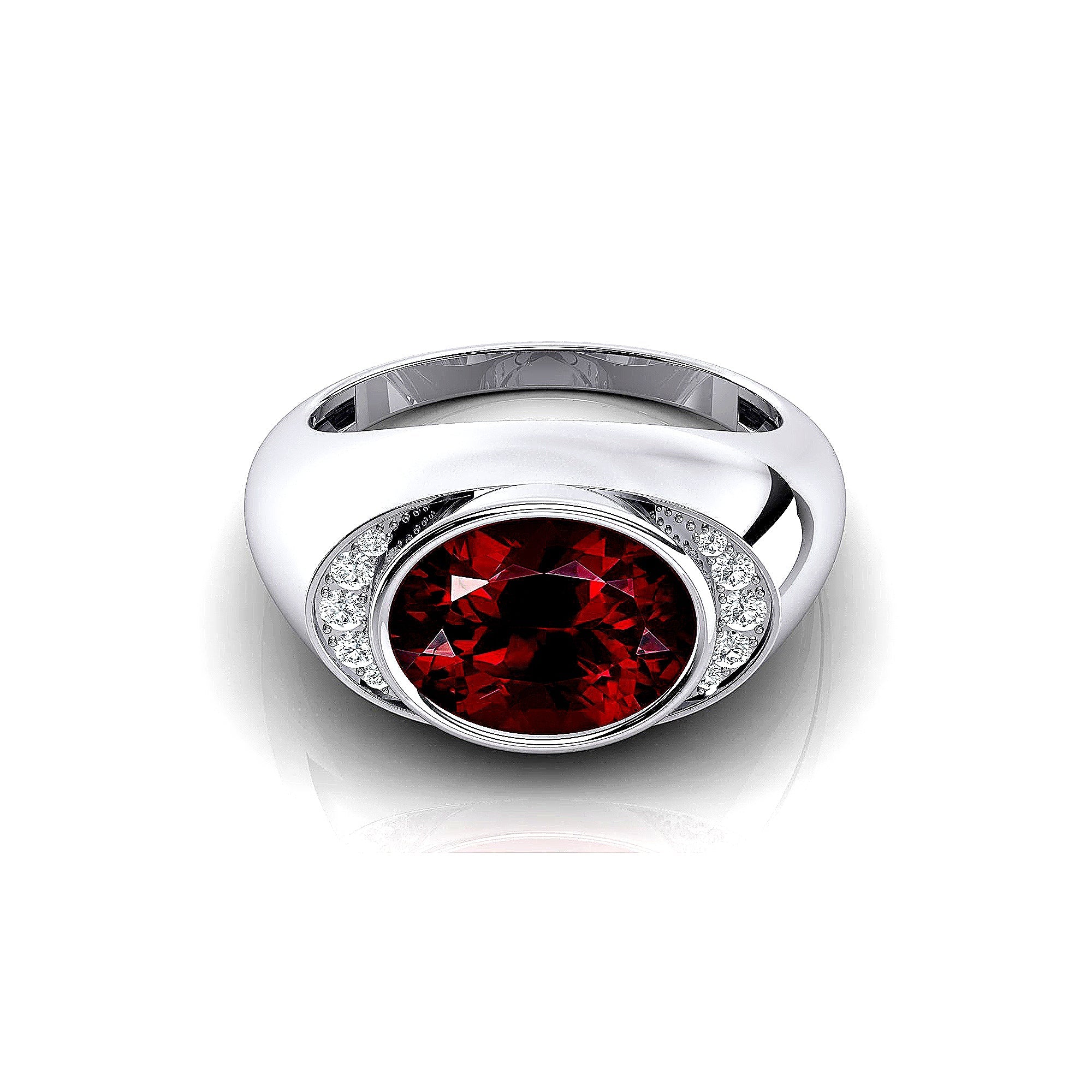 Classic Dome Shaped Diamond Oval Cut Garnet Ring - GeumJewels