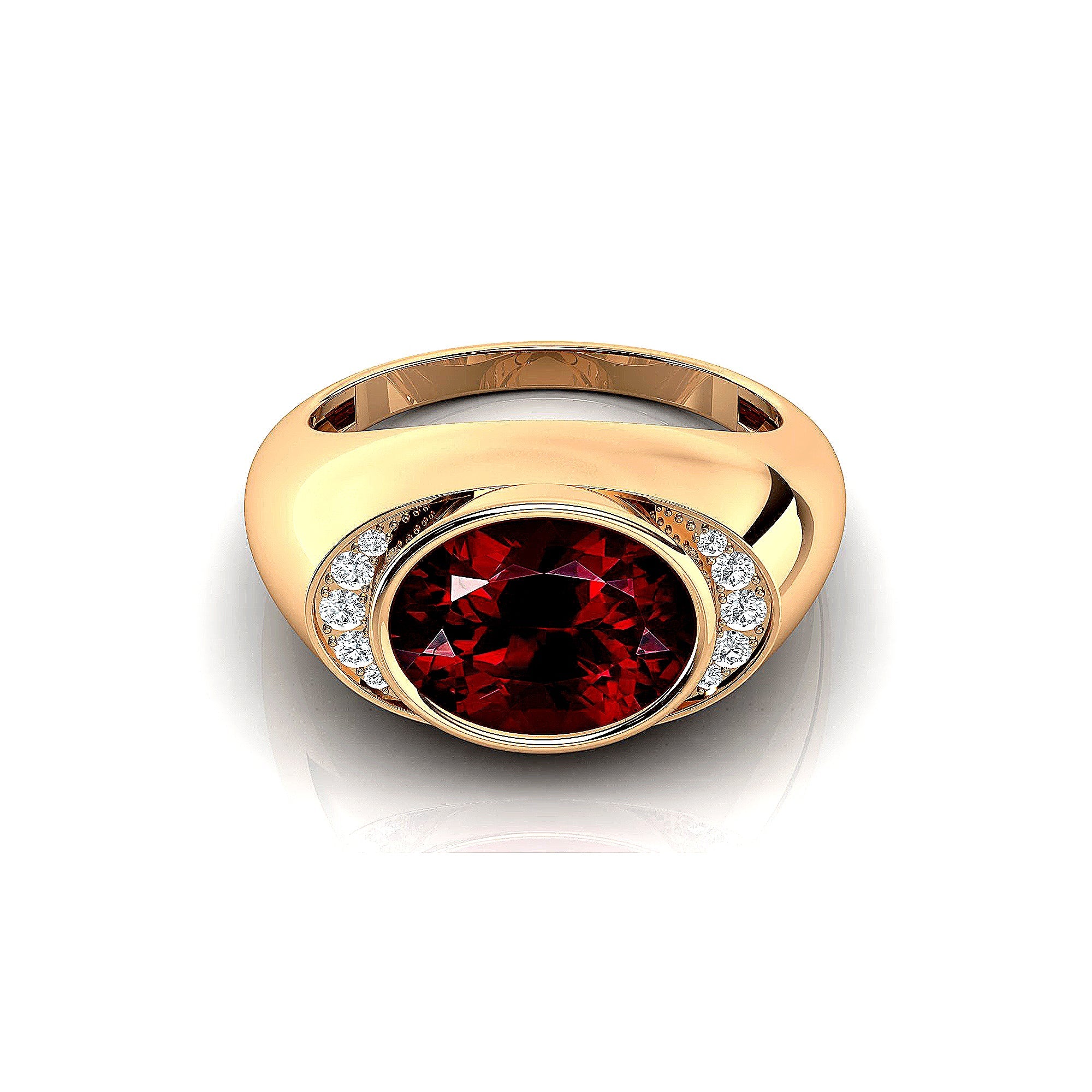 Classic Dome Shaped Diamond Oval Cut Garnet Ring - GeumJewels