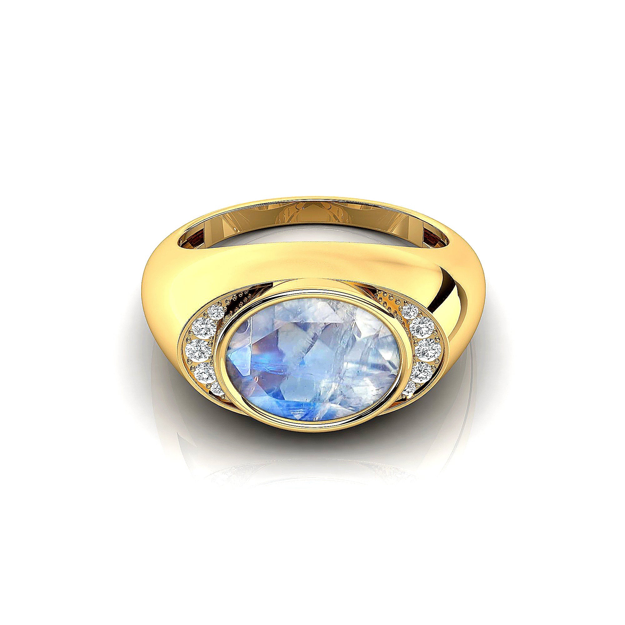 Classic Dome Shaped Diamond Oval Cut Moonstone Ring - GeumJewels