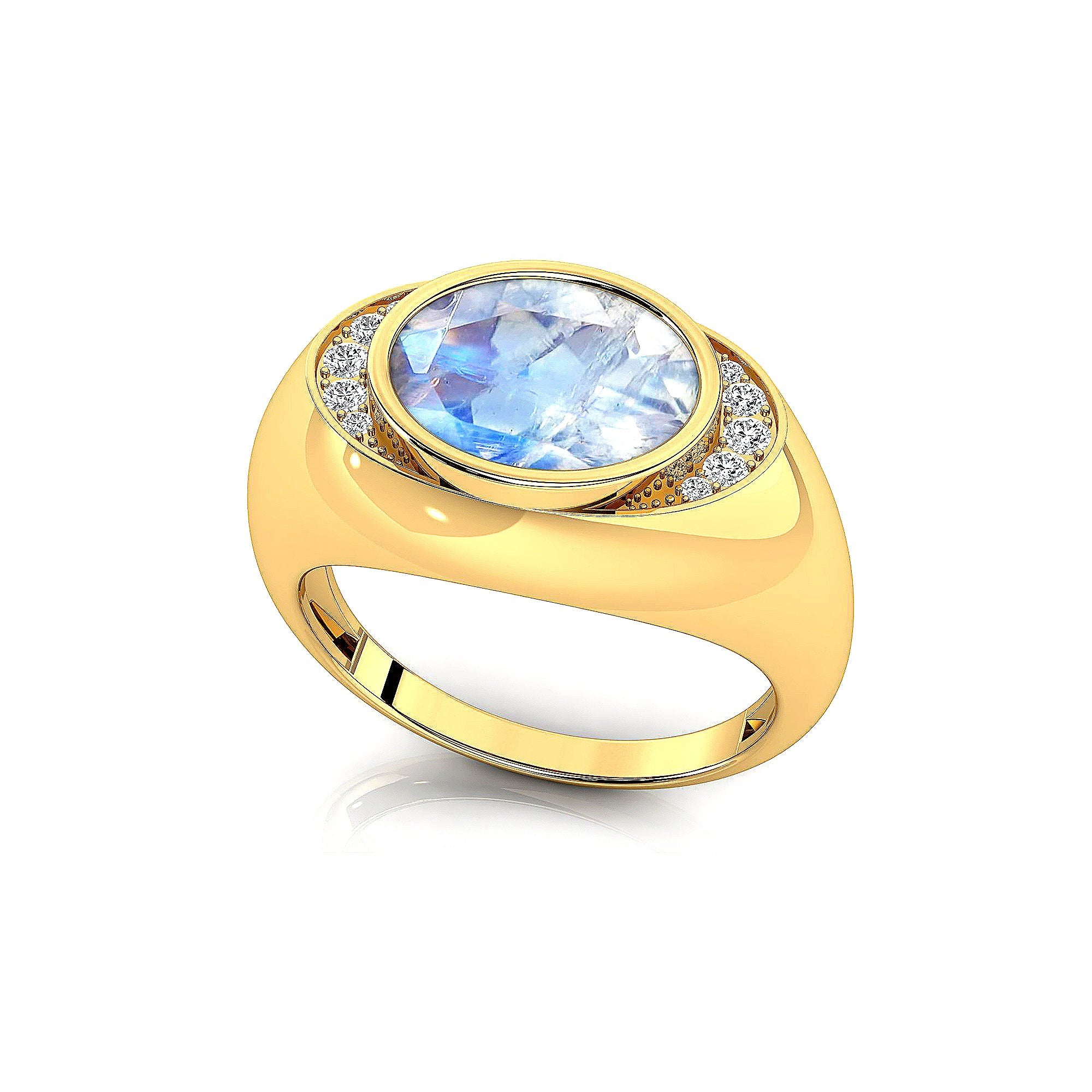 Classic Dome Shaped Diamond Oval Cut Moonstone Ring - GeumJewels