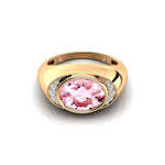 Classic Dome Shaped Diamond Oval Cut Morganite Ring - GeumJewels