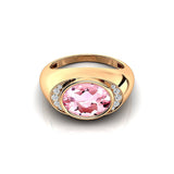 Classic Dome Shaped Diamond Oval Cut Morganite Ring - GeumJewels