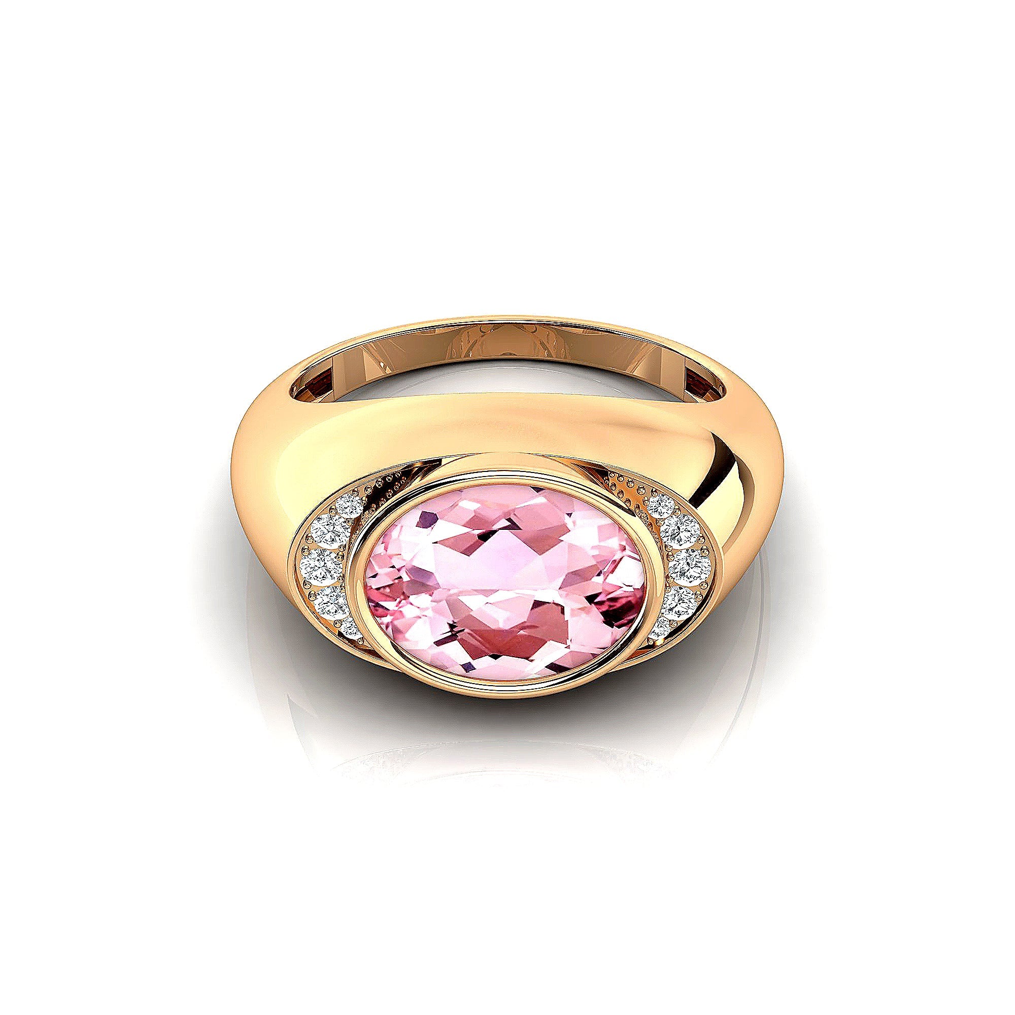 Classic Dome Shaped Diamond Oval Cut Morganite Ring - GeumJewels