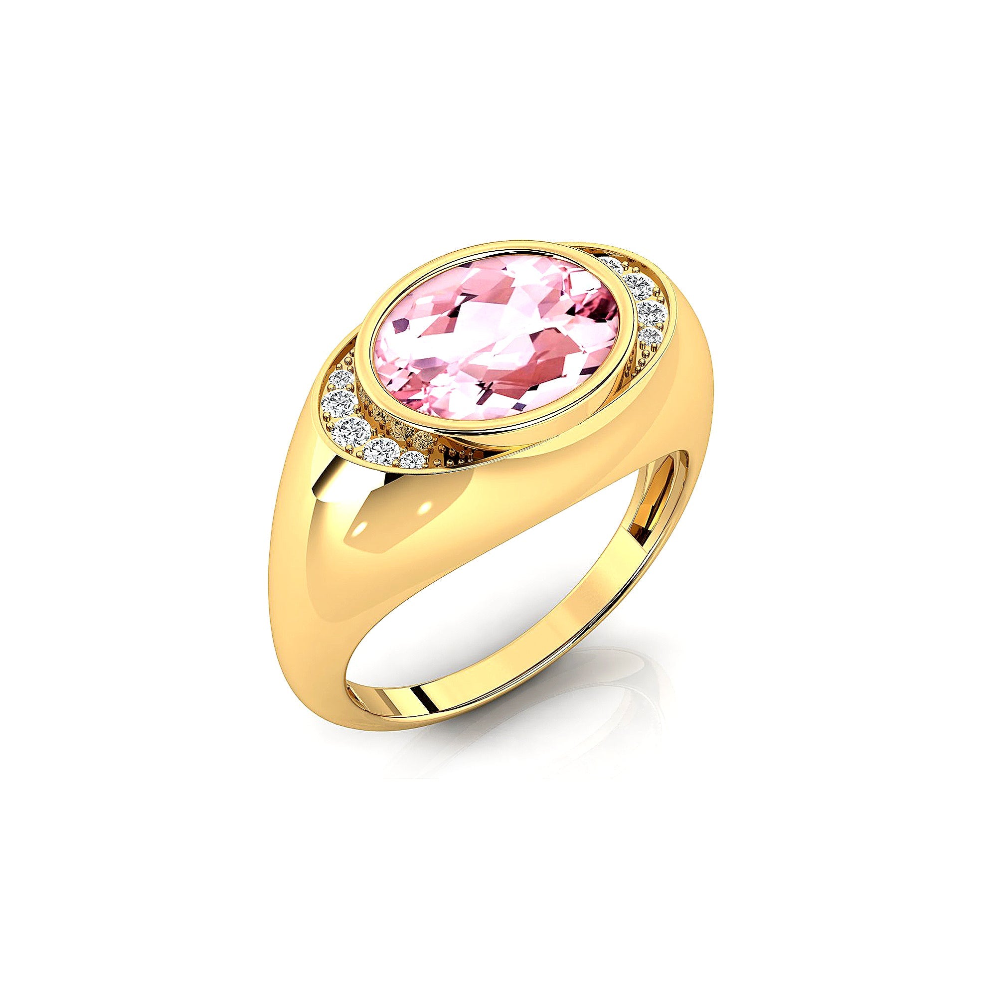 Classic Dome Shaped Diamond Oval Cut Morganite Ring - GeumJewels