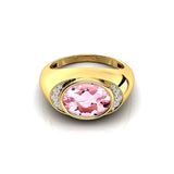 Classic Dome Shaped Diamond Oval Cut Morganite Ring - GeumJewels