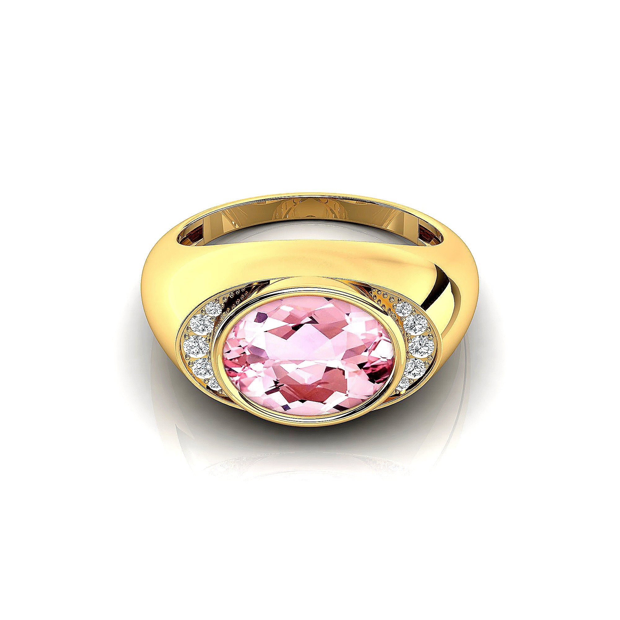 Classic Dome Shaped Diamond Oval Cut Morganite Ring - GeumJewels