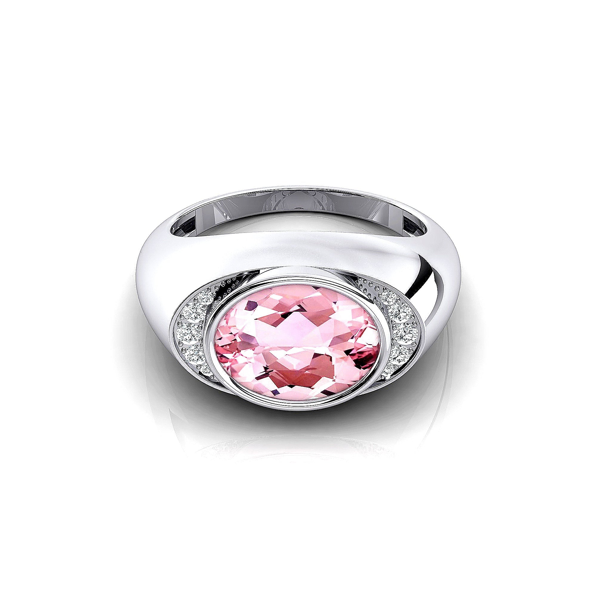 Classic Dome Shaped Diamond Oval Cut Morganite Ring - GeumJewels