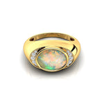 Classic Dome Shaped Diamond Oval Cut Opal Ring - GeumJewels