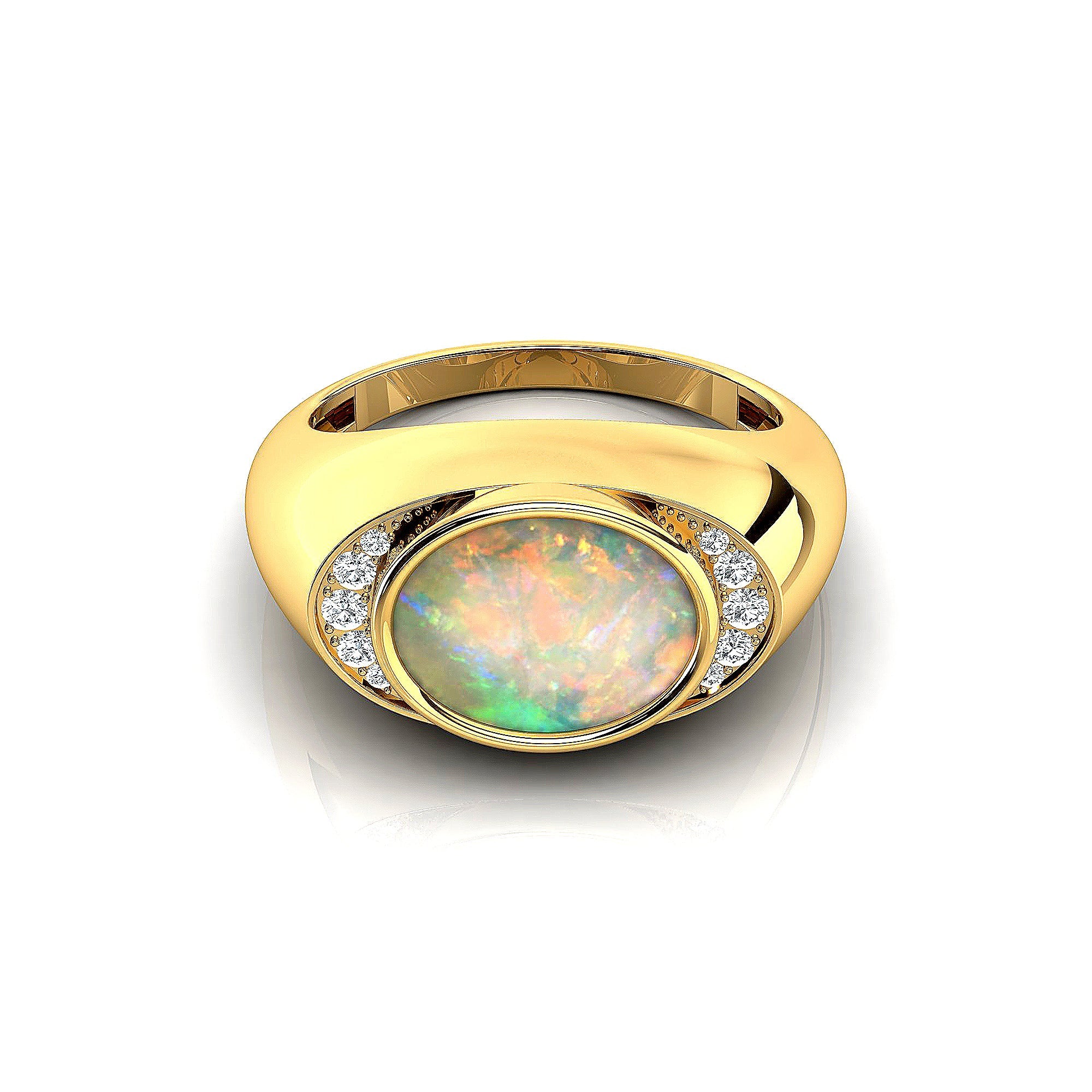 Classic Dome Shaped Diamond Oval Cut Opal Ring - GeumJewels