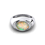 Classic Dome Shaped Diamond Oval Cut Opal Ring - GeumJewels