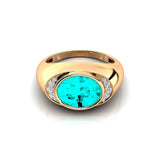 Classic Dome Shaped Diamond Oval Cut Paraiba Tourmaline Ring - GeumJewels