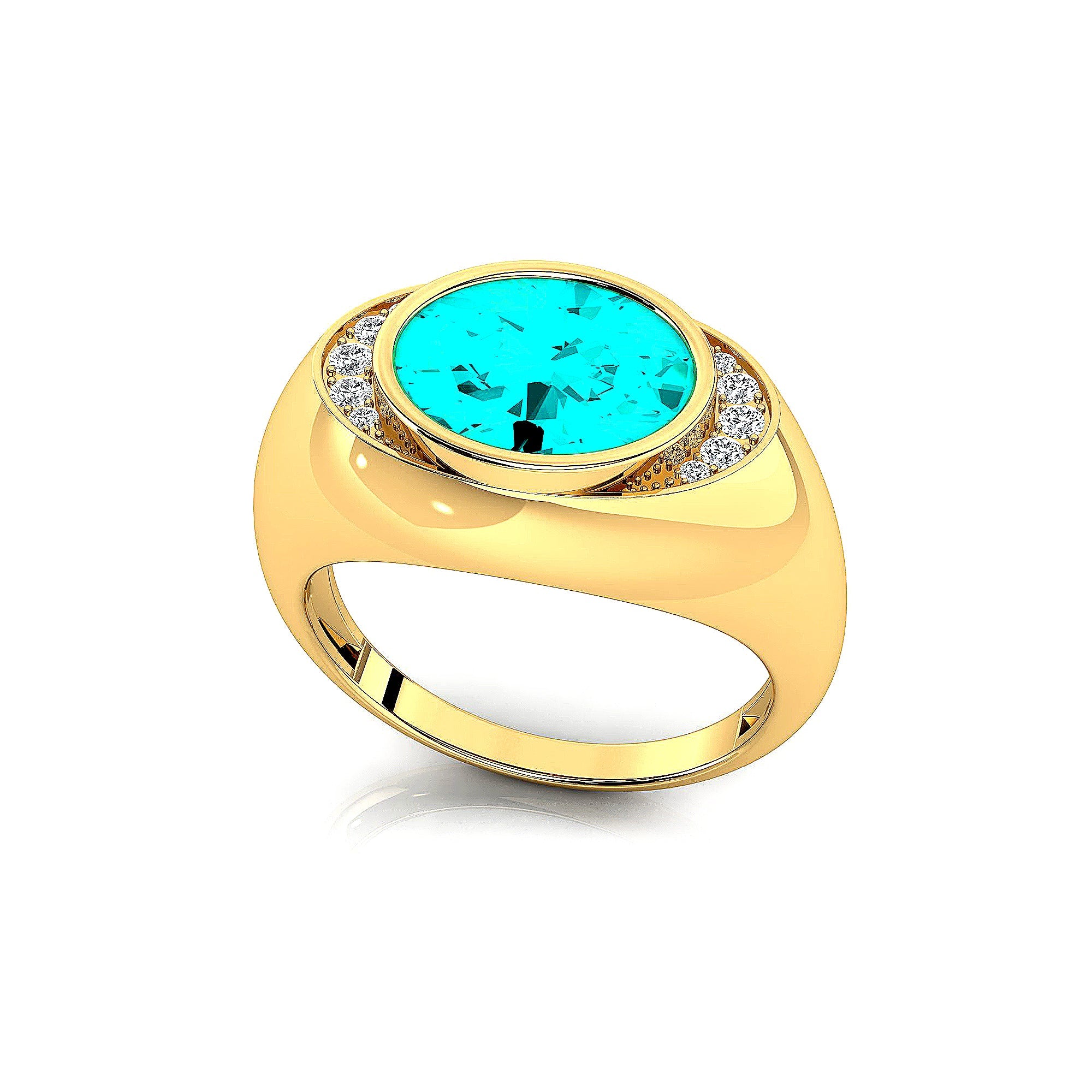 Classic Dome Shaped Diamond Oval Cut Paraiba Tourmaline Ring - GeumJewels