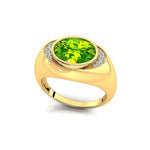 Classic Dome Shaped Diamond Oval Cut Peridot Ring - GeumJewels