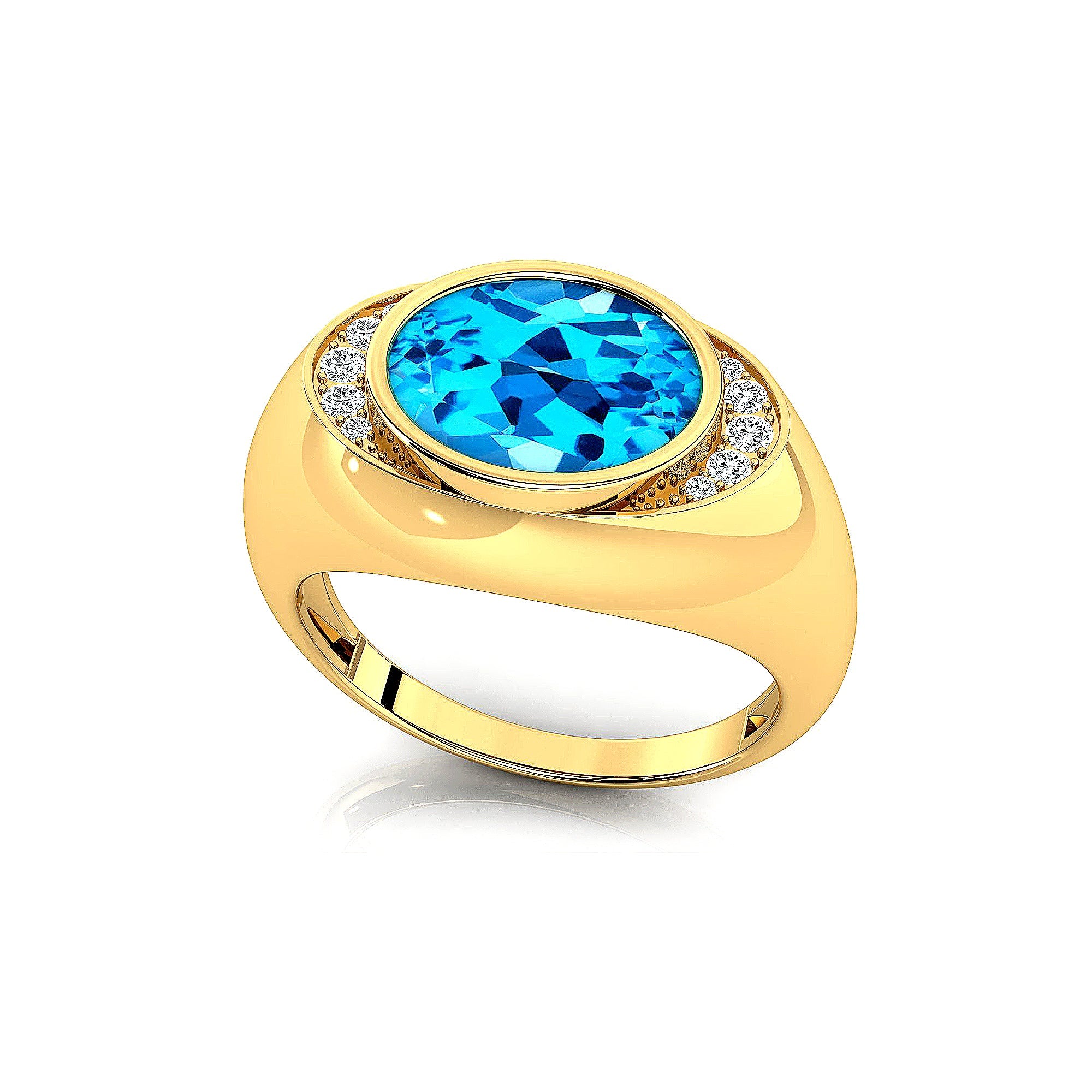 Classic Dome Shaped Diamond Oval Cut Swiss Blue Topaz Ring - GeumJewels