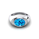 Classic Dome Shaped Diamond Oval Cut Swiss Blue Topaz Ring - GeumJewels