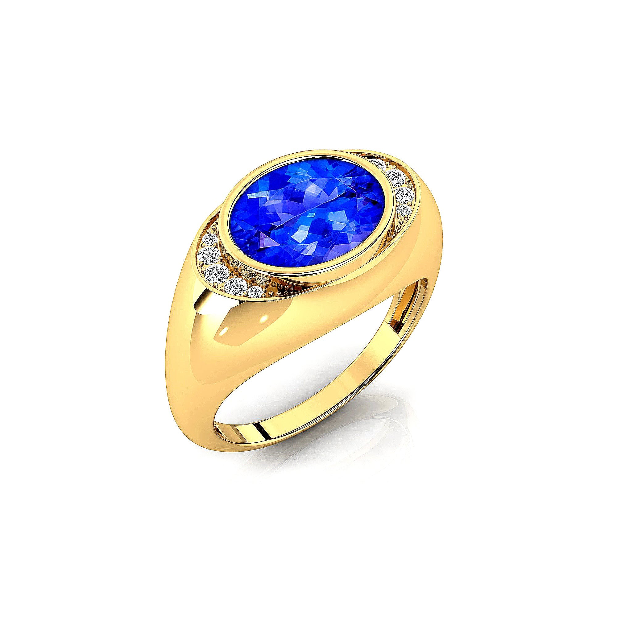 Classic Dome Shaped Diamond Oval Cut Tanzanite Ring - GeumJewels