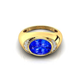 Classic Dome Shaped Diamond Oval Cut Tanzanite Ring - GeumJewels