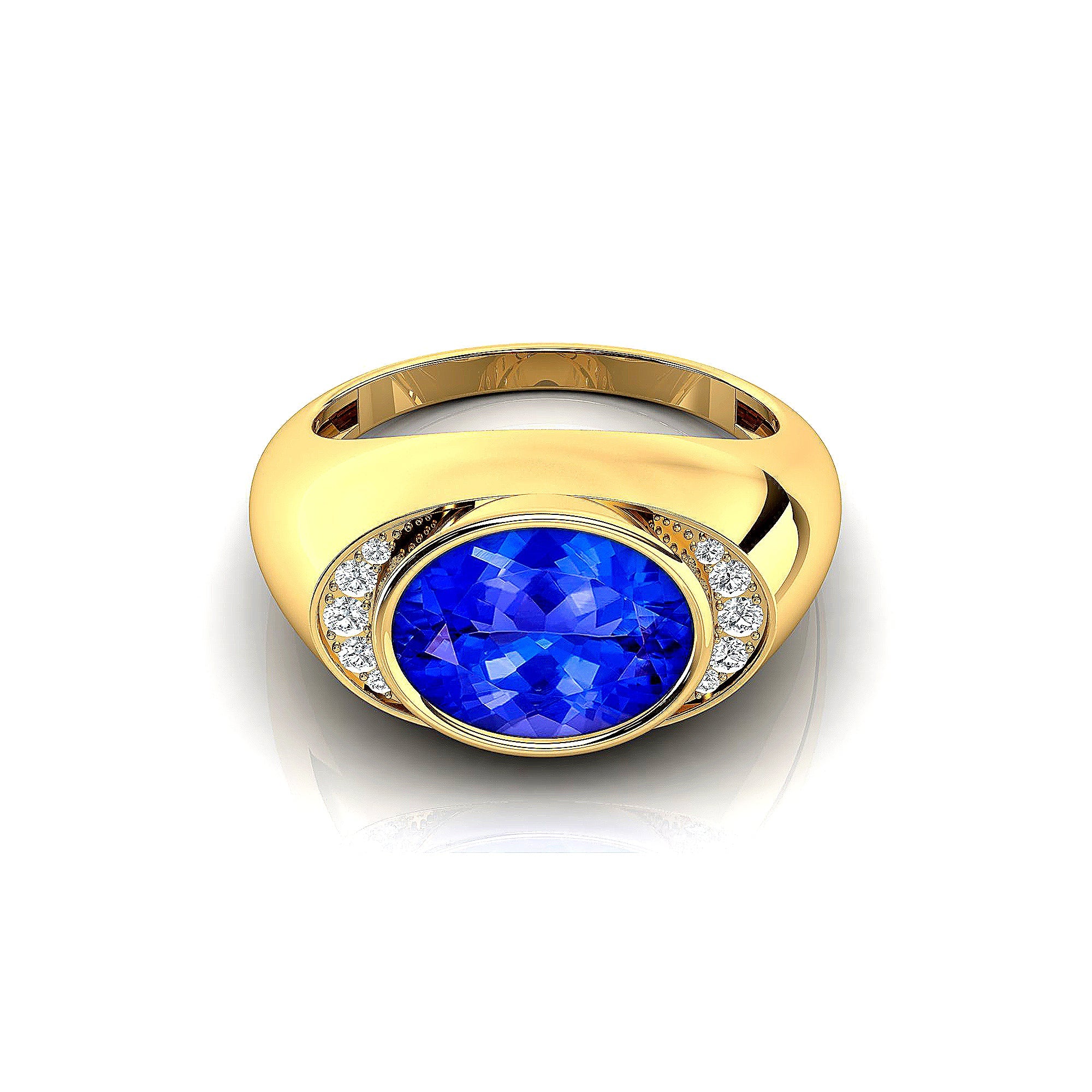 Classic Dome Shaped Diamond Oval Cut Tanzanite Ring - GeumJewels
