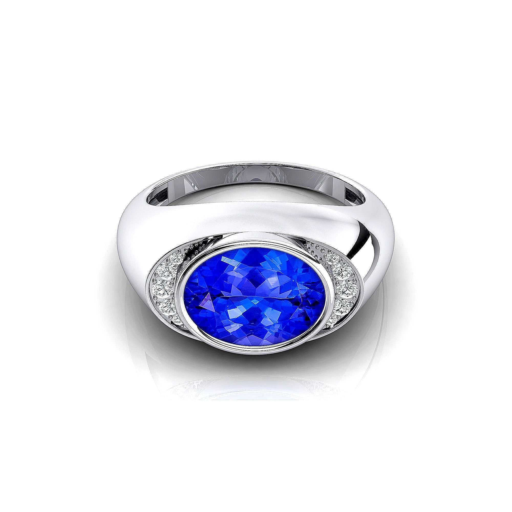 Classic Dome Shaped Diamond Oval Cut Tanzanite Ring - GeumJewels