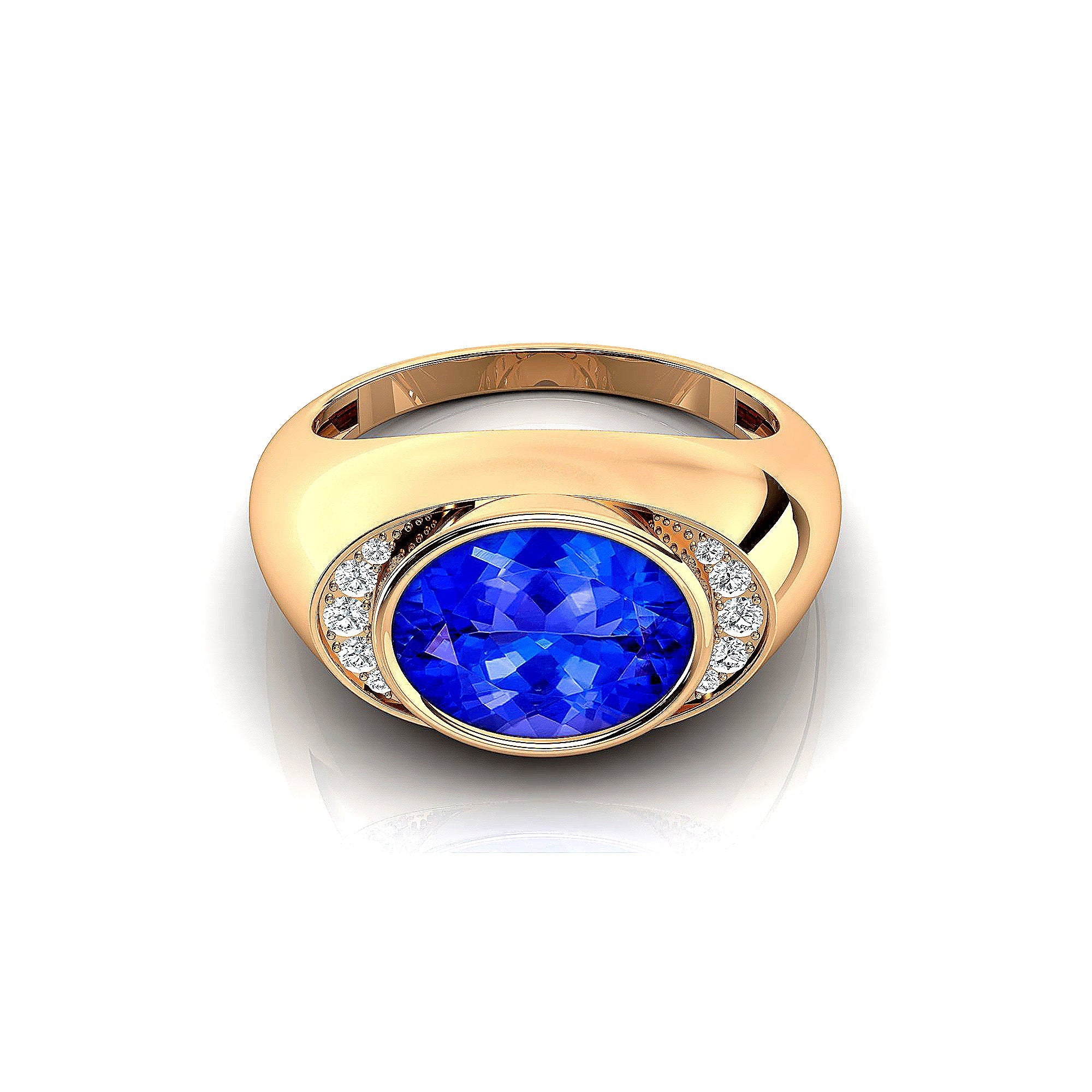 Classic Dome Shaped Diamond Oval Cut Tanzanite Ring - GeumJewels