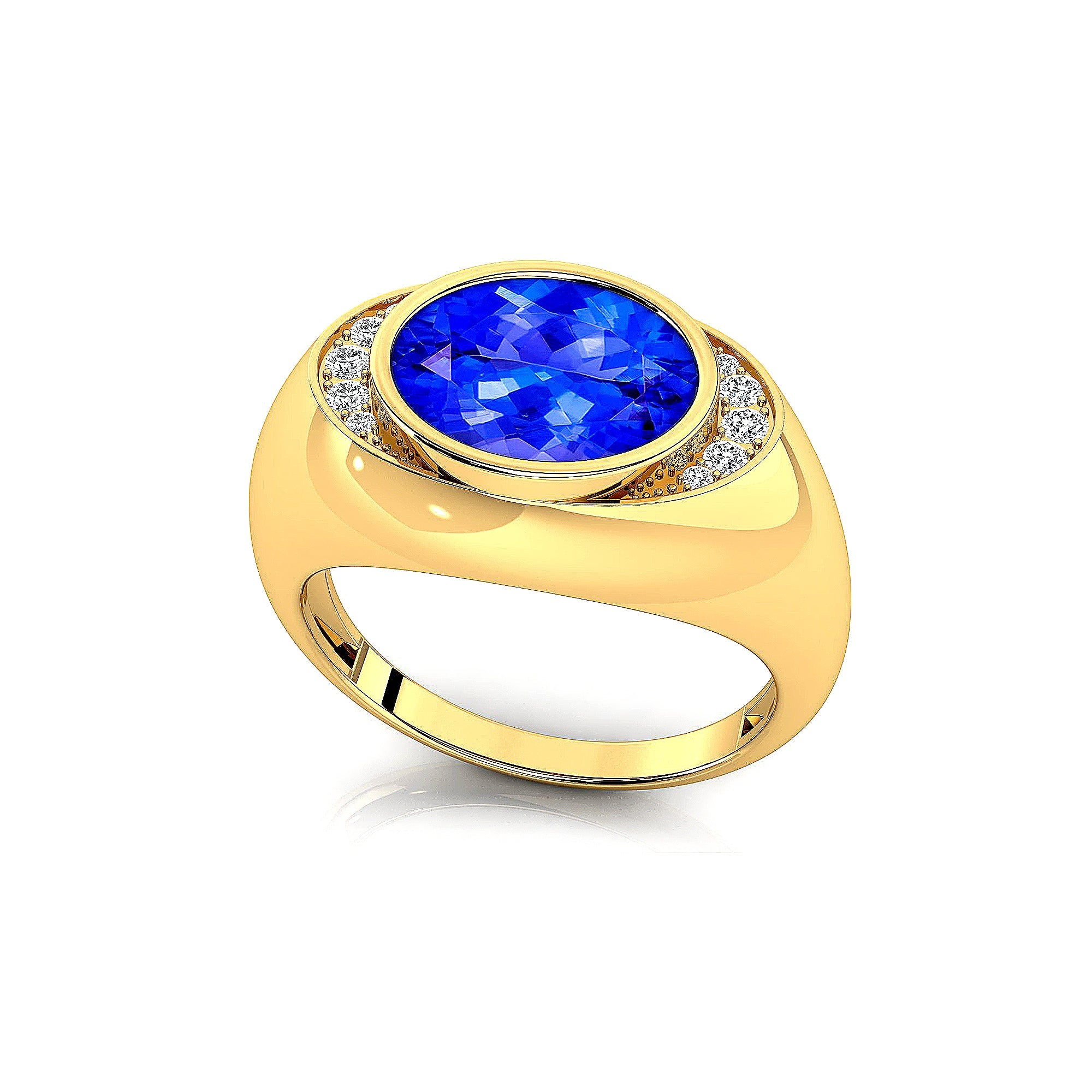 Classic Dome Shaped Diamond Oval Cut Tanzanite Ring - GeumJewels