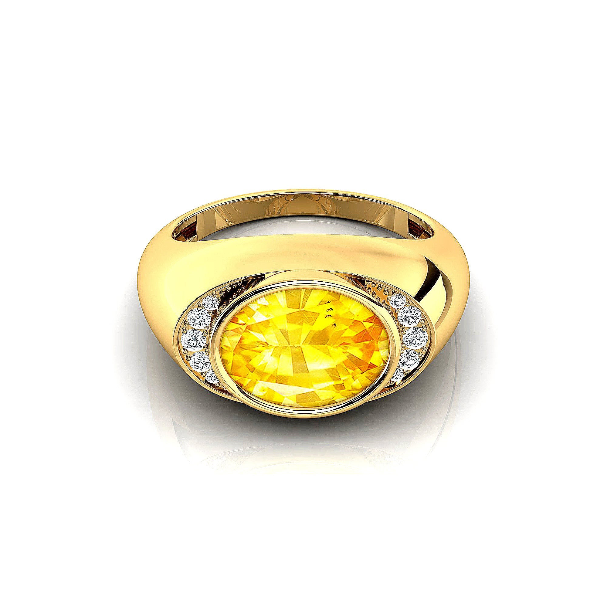 Classic Dome Shaped Diamond Oval Cut Yellow Sapphire Ring - GeumJewels