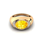 Classic Dome Shaped Diamond Oval Cut Yellow Sapphire Ring - GeumJewels