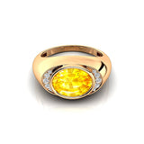Classic Dome Shaped Diamond Oval Cut Yellow Sapphire Ring - GeumJewels