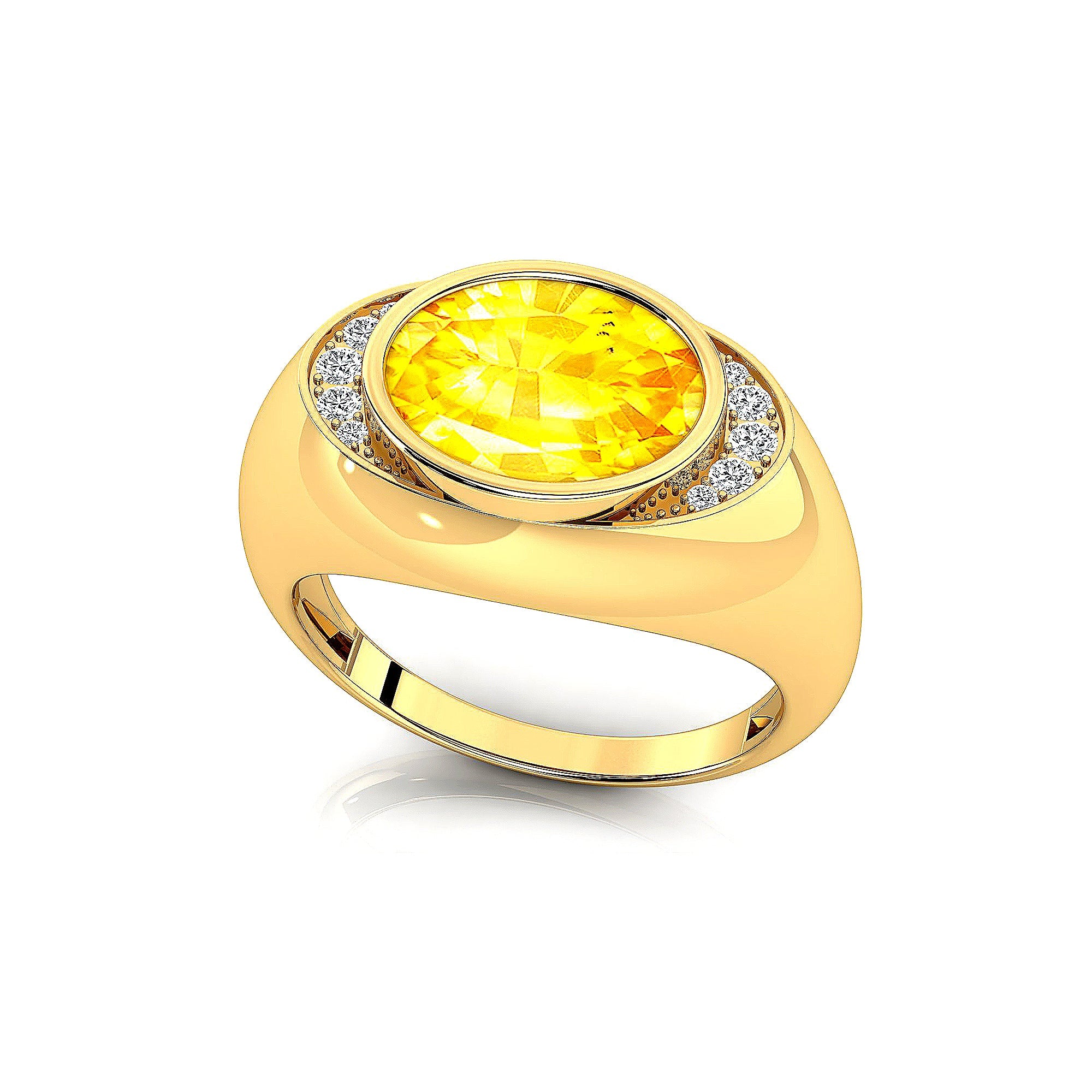 Classic Dome Shaped Diamond Oval Cut Yellow Sapphire Ring - GeumJewels
