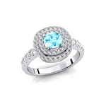 Double Halo Diamond Cushion Cut Aquamarine Ring - GeumJewels