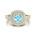 Double Halo Diamond Cushion Cut Aquamarine Ring - GeumJewels