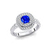 Double Halo Diamond Cushion Cut Blue Sapphire Ring - GeumJewels