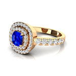 Double Halo Diamond Cushion Cut Blue Sapphire Ring - GeumJewels