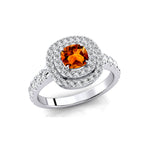 Double Halo Diamond Cushion Cut Citrine Ring - GeumJewels