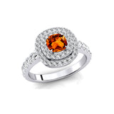 Double Halo Diamond Cushion Cut Citrine Ring - GeumJewels