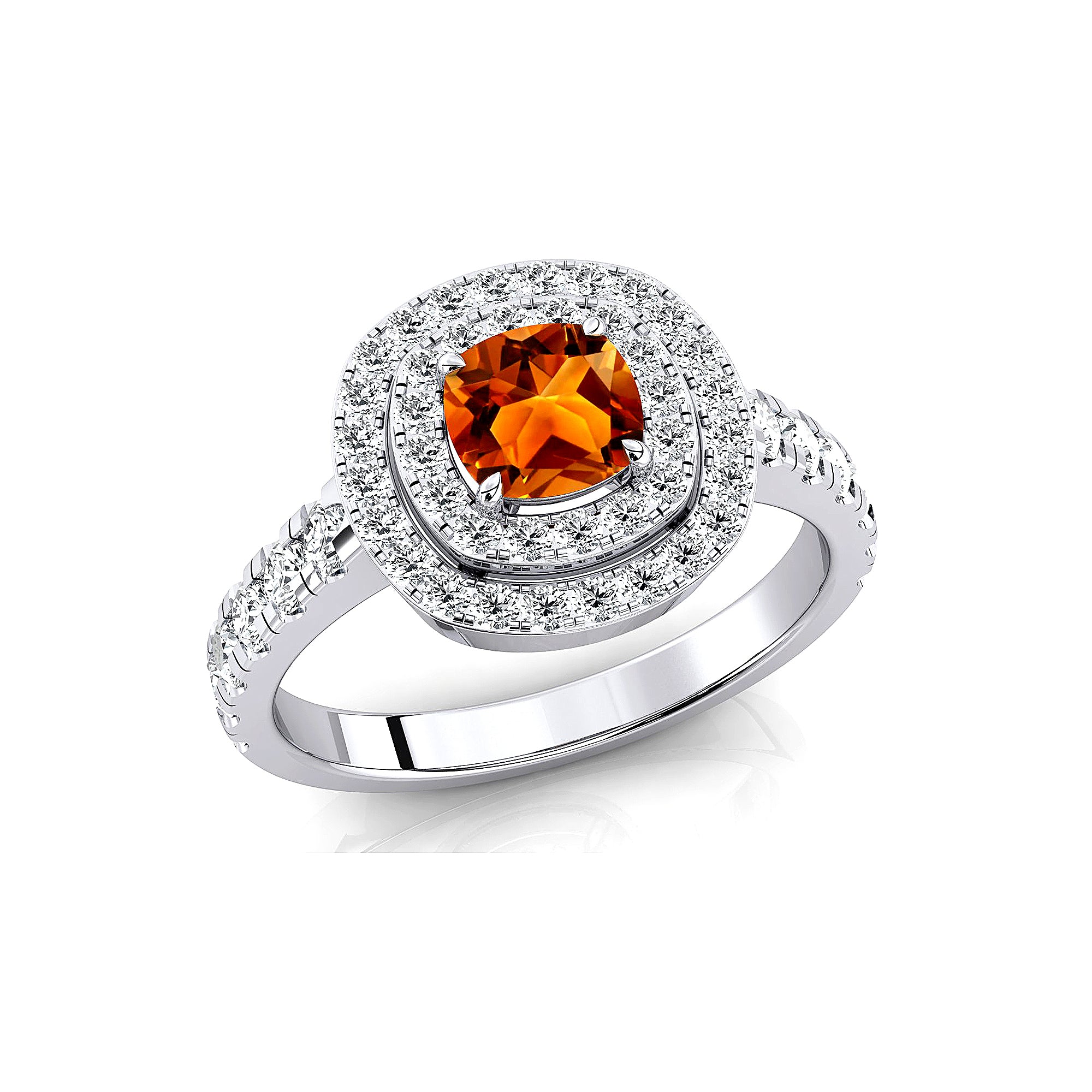 Double Halo Diamond Cushion Cut Citrine Ring - GeumJewels