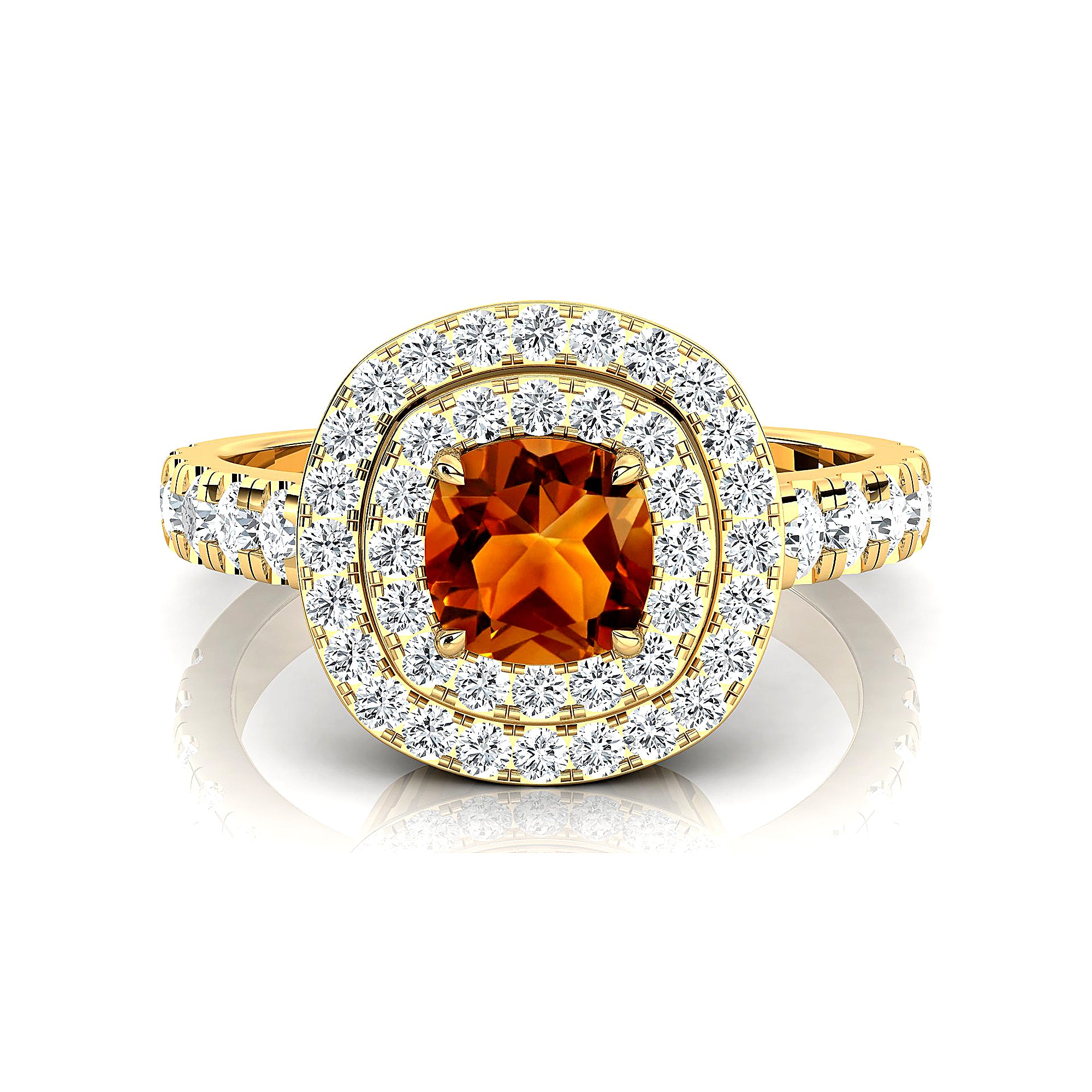 Double Halo Diamond Cushion Cut Citrine Ring - GeumJewels