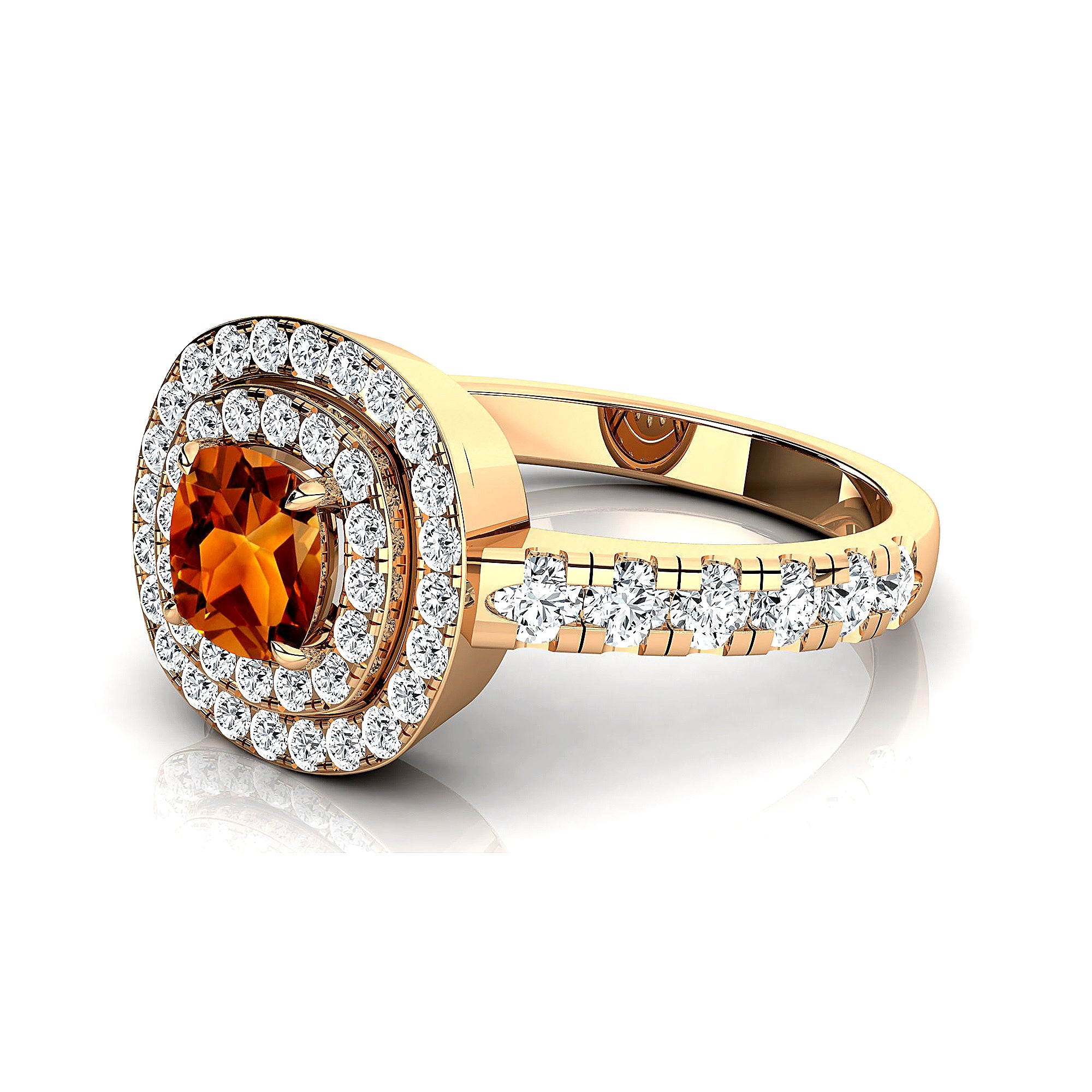 Double Halo Diamond Cushion Cut Citrine Ring - GeumJewels