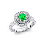 Double Halo Diamond Cushion Cut Emerald Ring - GeumJewels