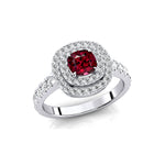 Double Halo Diamond Cushion Cut Garnet Ring - GeumJewels