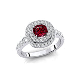 Double Halo Diamond Cushion Cut Garnet Ring - GeumJewels