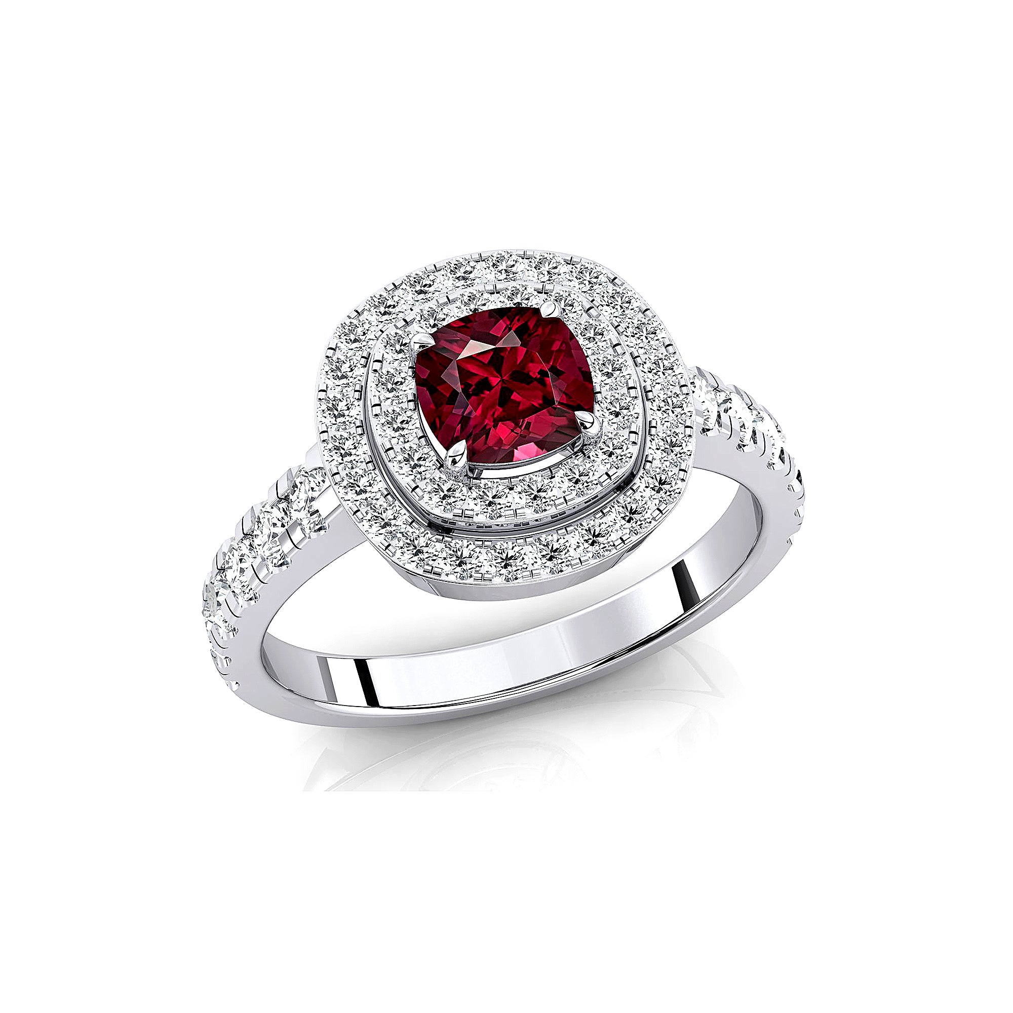 Double Halo Diamond Cushion Cut Garnet Ring - GeumJewels