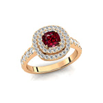Double Halo Diamond Cushion Cut Garnet Ring - GeumJewels