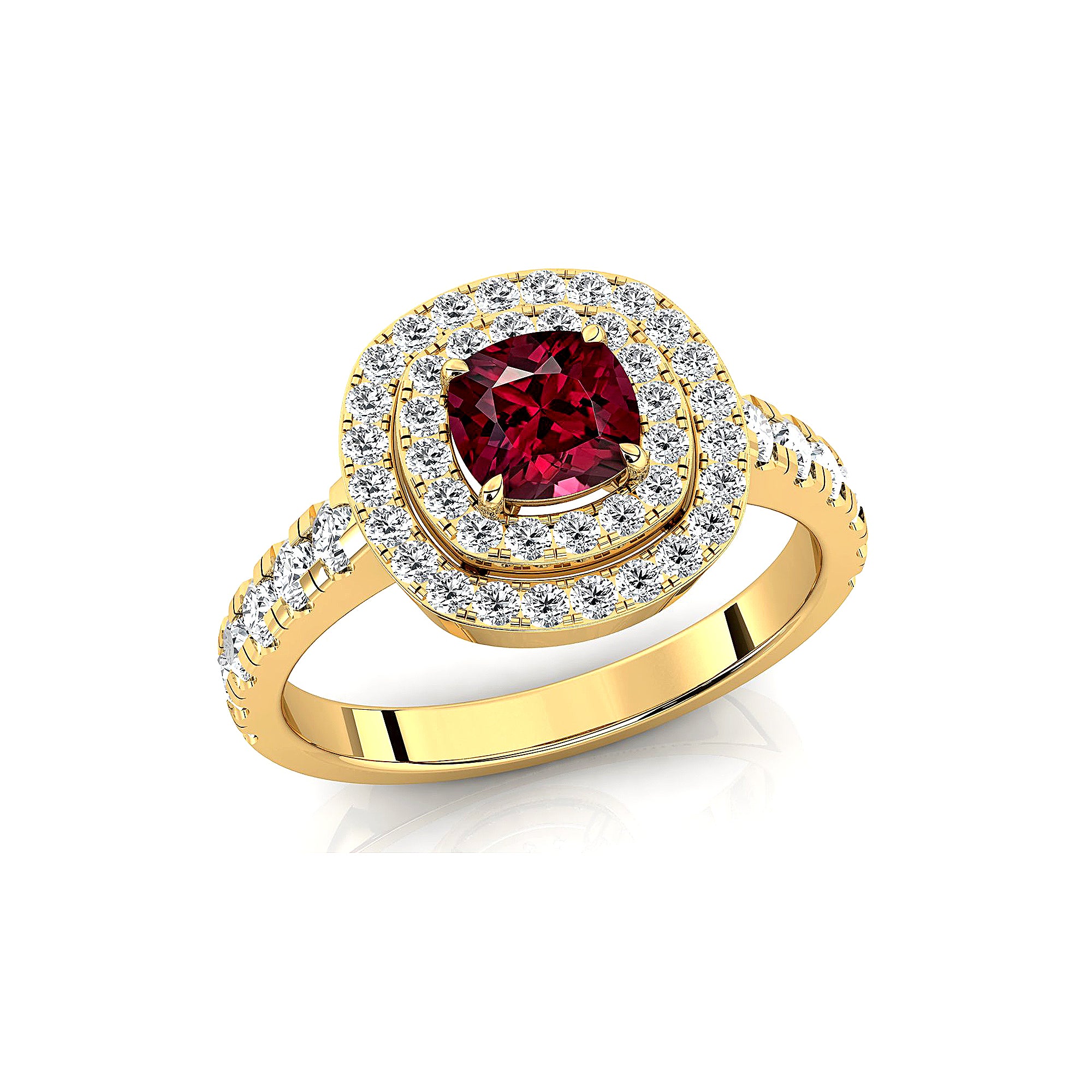 Double Halo Diamond Cushion Cut Garnet Ring - GeumJewels