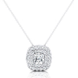 Double Halo Diamond Cushion Cut Lab Diamond Necklace - GeumJewels
