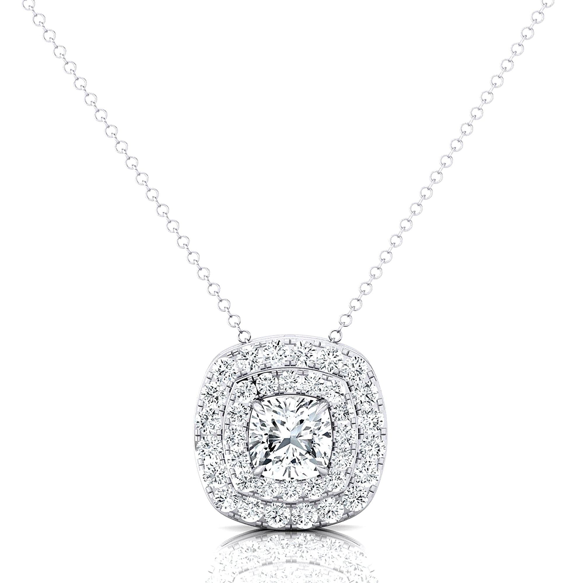 Double Halo Diamond Cushion Cut Lab Diamond Necklace - GeumJewels